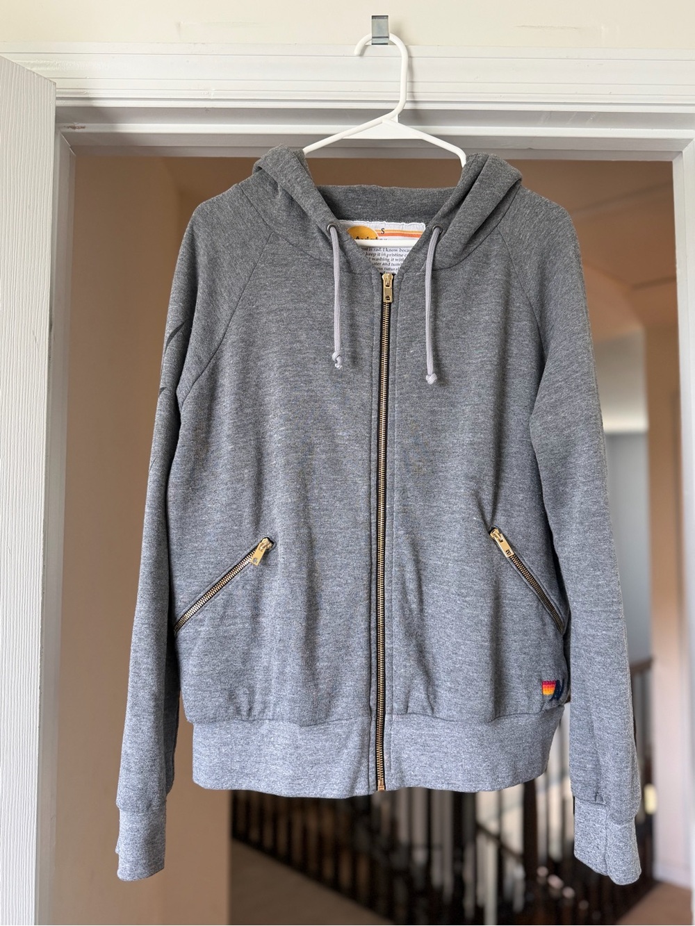 Aviator Nation Black Bolt Full Zip Hoodie Gray Sweater Unisex Small Relaxed Fit